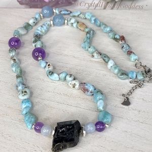 Larimar Amethyst Aquamarine Black Tourmaline Necklace